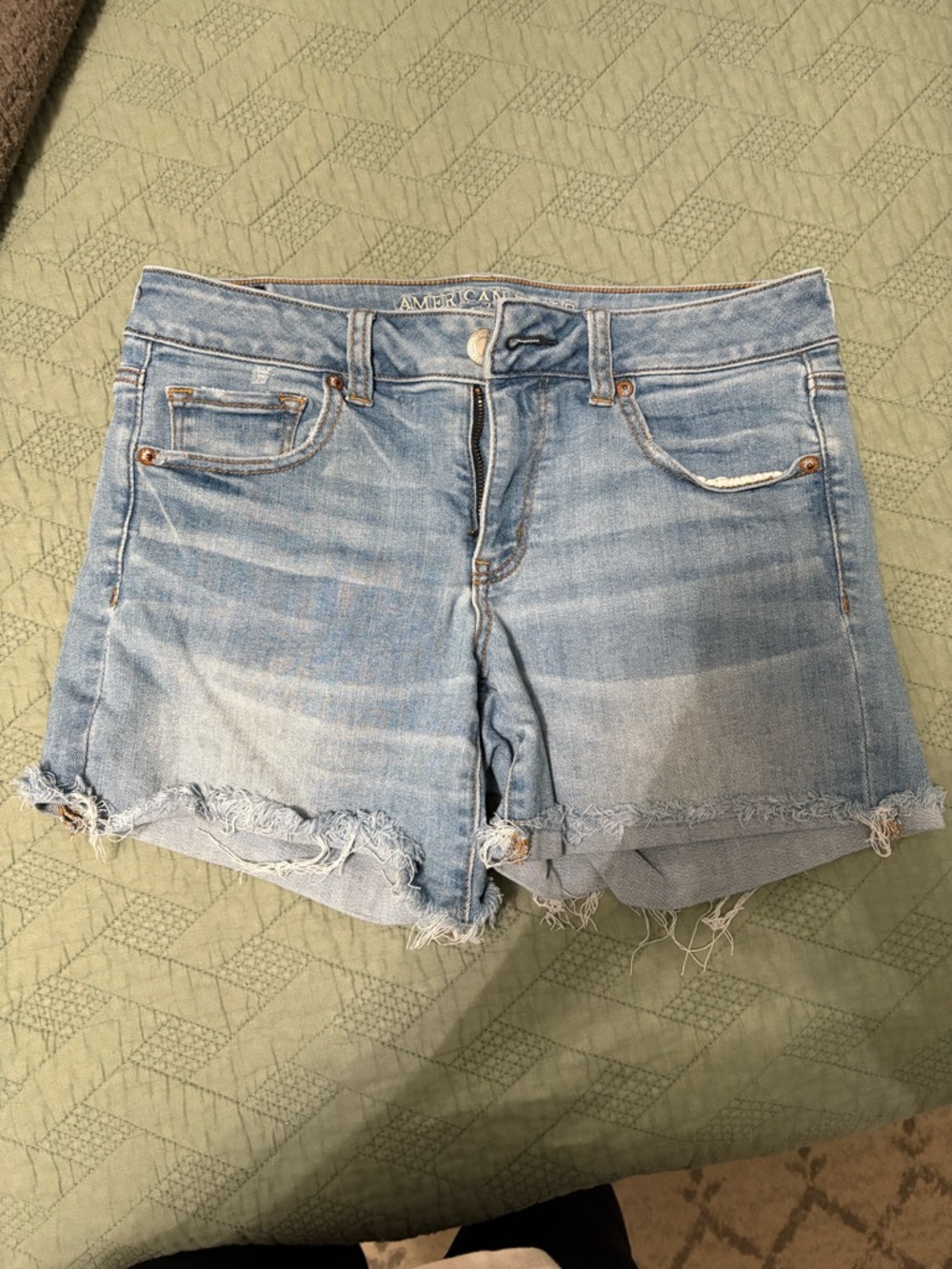 American Eagle Outfitters Light Wash midi Distressed Denim Shorts